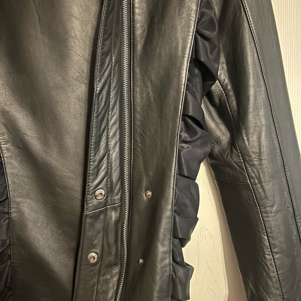 Nicole Miller Black Fabric And Genuine Leather Moto Jacket with Gold Label - Picture 3 of 9